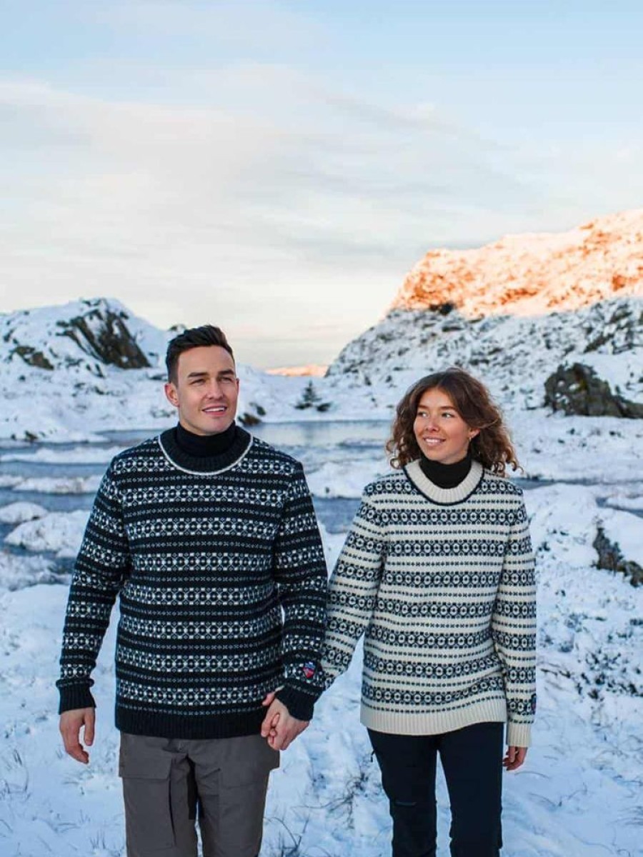 Herrer Norlender Knitwear Ullgensere | Hitra Ull Genser Gra Hvit