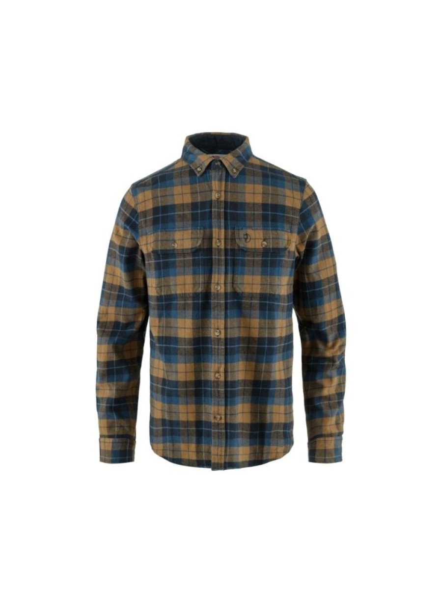 Herrer Fjällräven Topper Og T-Skjorter | Singi Heavy Flannel Skjorte Marine Og Brun