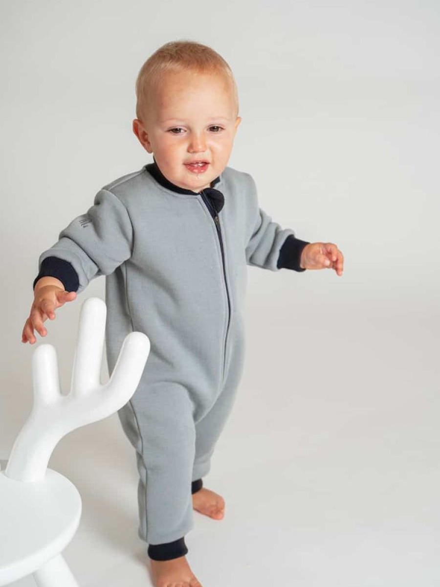 Barn WoolLand Ullbodyer Og Sparkedresser | Bryne Overall Grey Melange